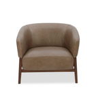 Fauteuil Accent en cuir pleine fleur étain - Piètement en bois