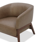 Fauteuil Accent en cuir pleine fleur étain - Piètement en bois