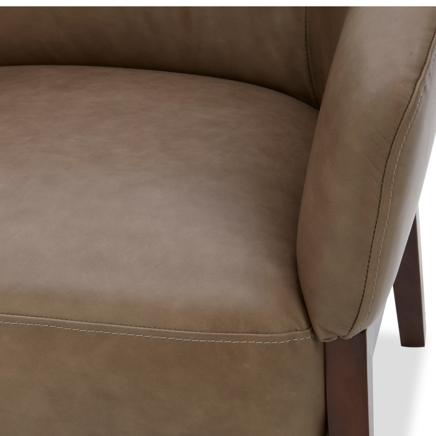 Fauteuil Accent en cuir pleine fleur étain - Piètement en bois