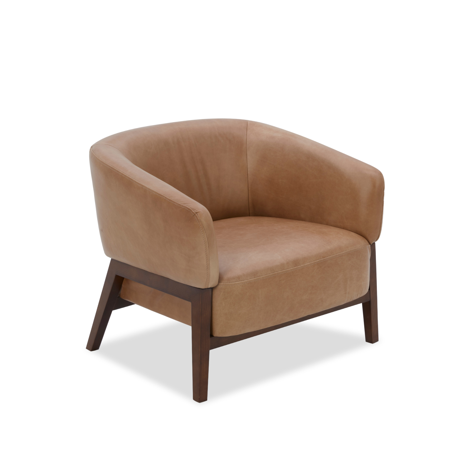 Fauteuil Accent en cuir pleine fleur taupe – Piètement en bois