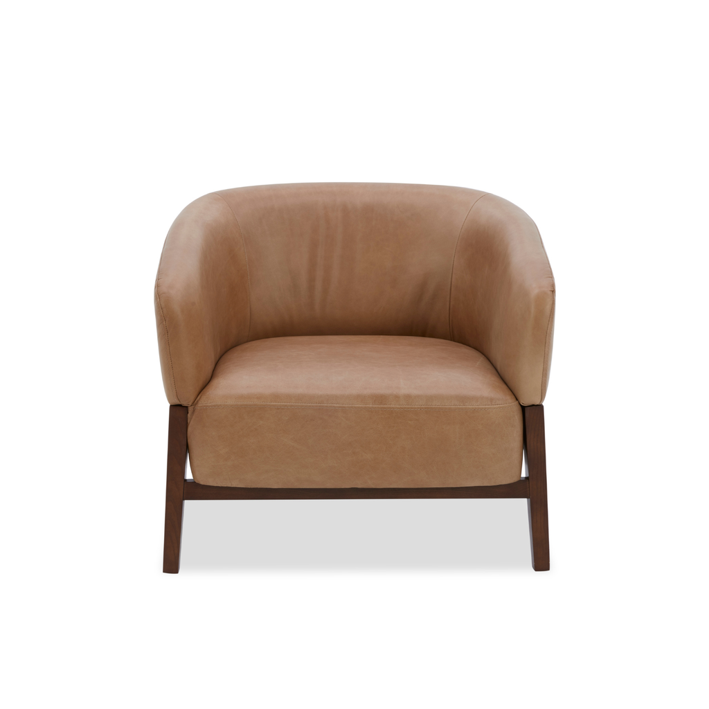 Fauteuil Accent en cuir pleine fleur taupe – Piètement en bois