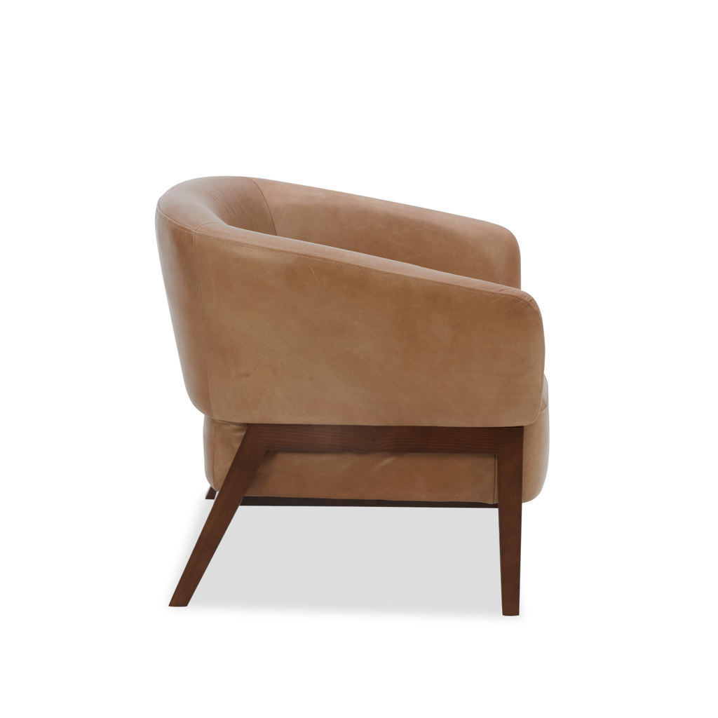 Fauteuil Accent en cuir pleine fleur taupe – Piètement en bois