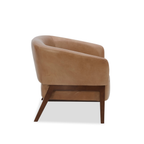 Fauteuil Accent en cuir pleine fleur taupe – Piètement en bois