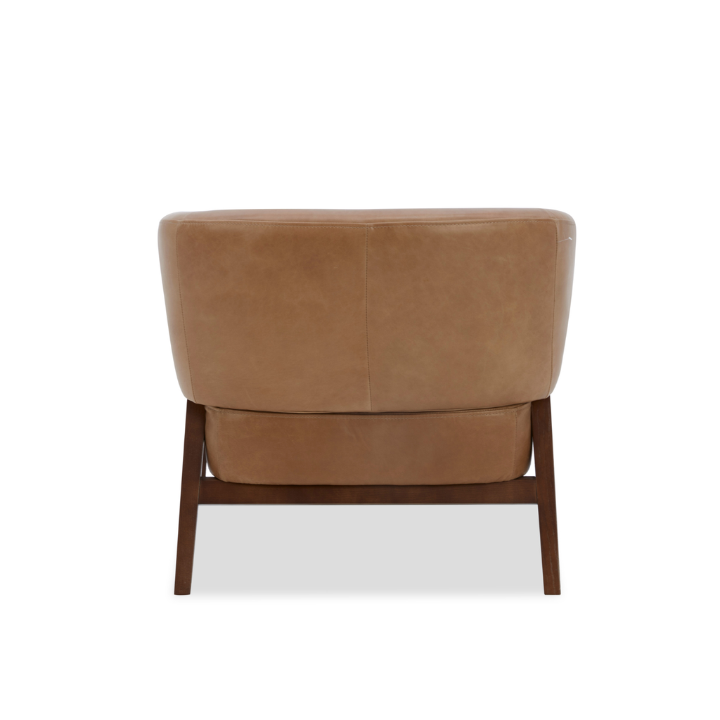 Fauteuil Accent en cuir pleine fleur taupe – Piètement en bois