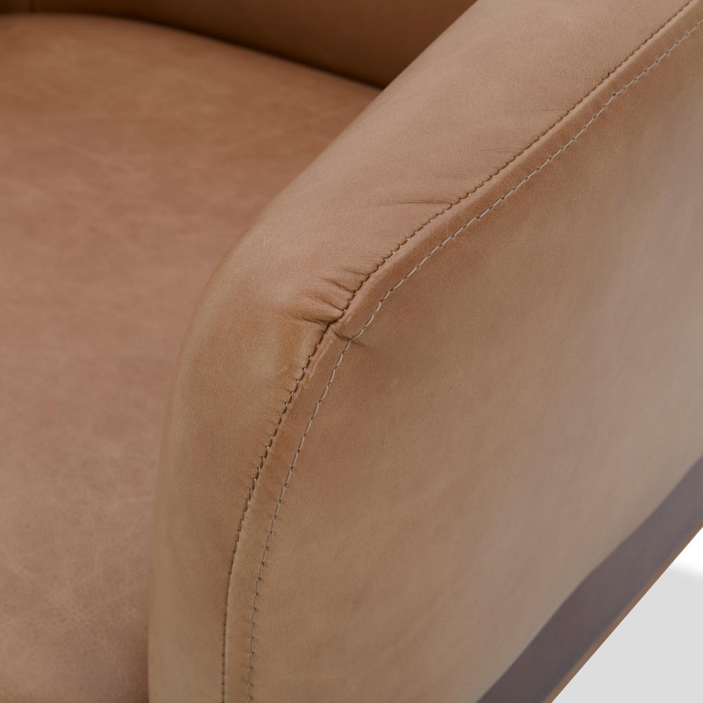 Fauteuil Accent en cuir pleine fleur taupe – Piètement en bois