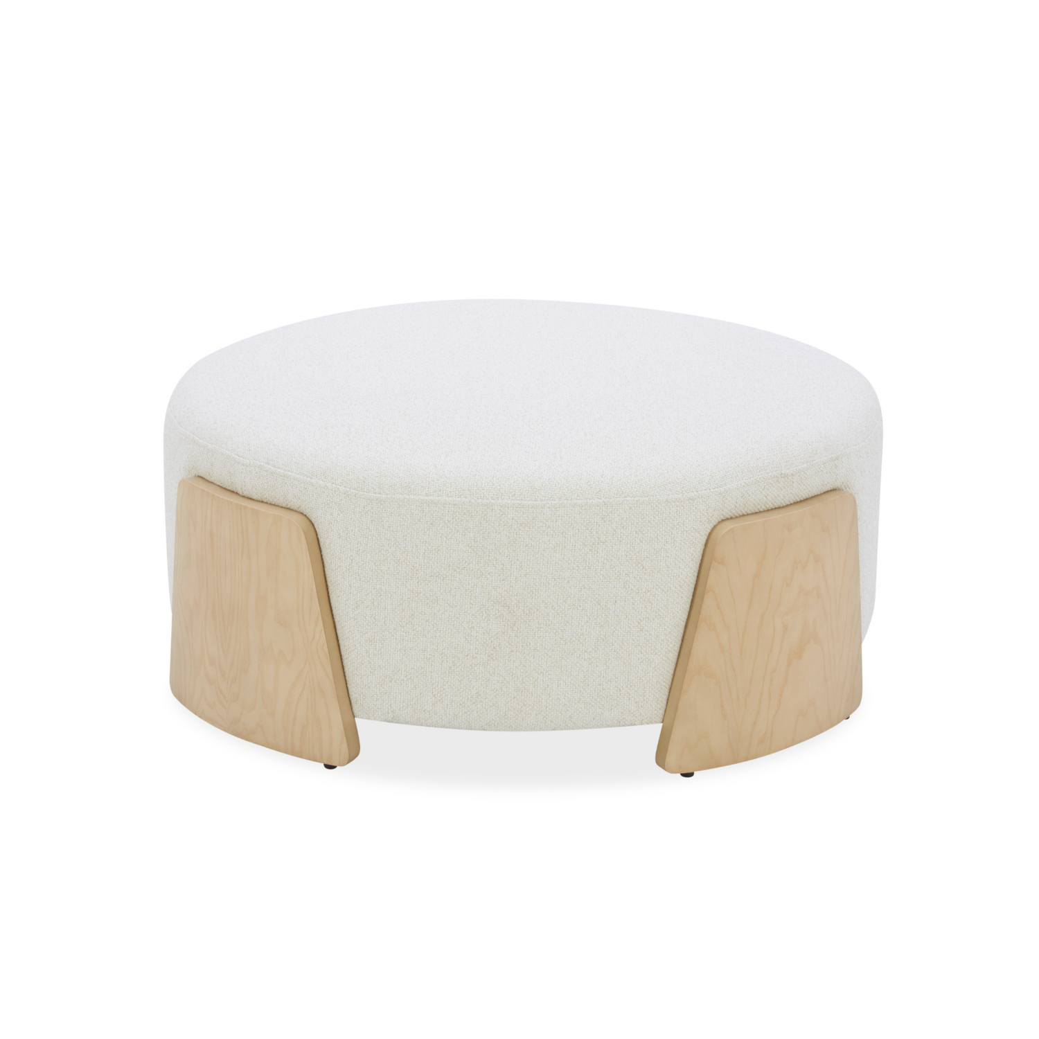 Pouf rond en lin tissé ivoire - Base en bois naturel, multifonctionnel