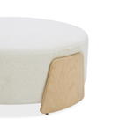 Pouf rond en lin tissé ivoire - Base en bois naturel, multifonctionnel