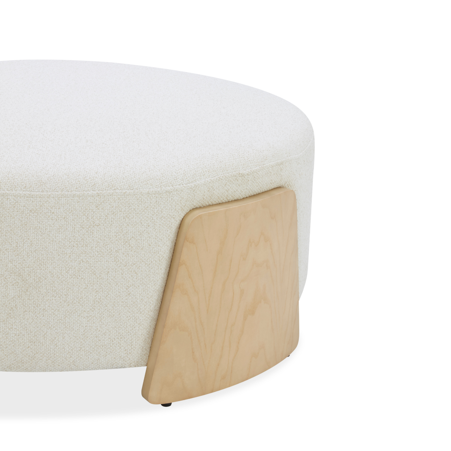 Pouf rond en lin tissé ivoire - Base en bois naturel, multifonctionnel