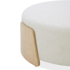 Pouf rond en lin tissé ivoire - Base en bois naturel, multifonctionnel