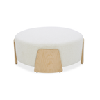 Pouf rond en lin tissé ivoire - Base en bois naturel, multifonctionnel