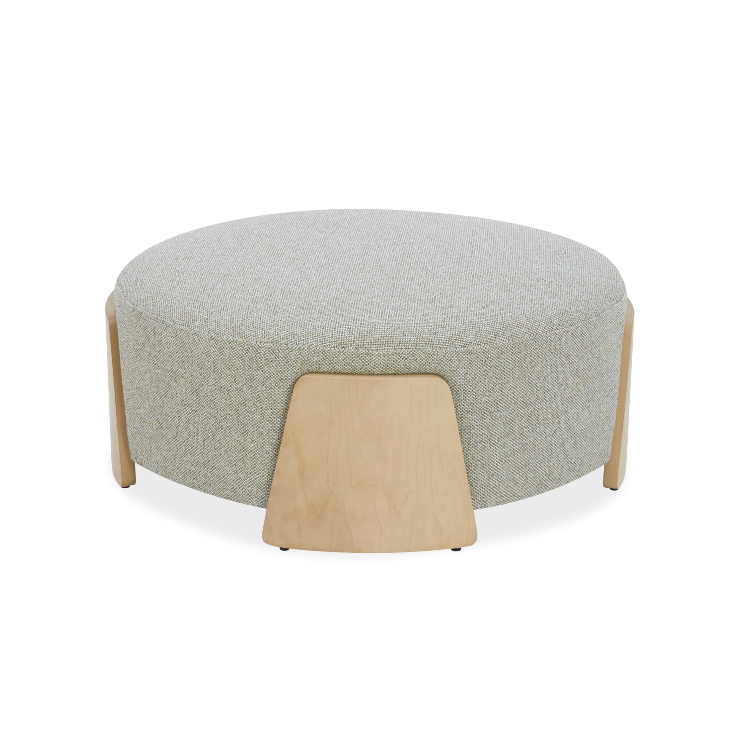 Pouf rond en tissu tissé vert mousse - Base en bois naturel, Multiusage
