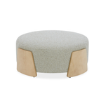 Pouf rond en tissu tissé vert mousse - Base en bois naturel, Multiusage
