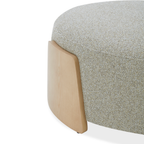 Pouf rond en tissu tissé vert mousse - Base en bois naturel, Multiusage