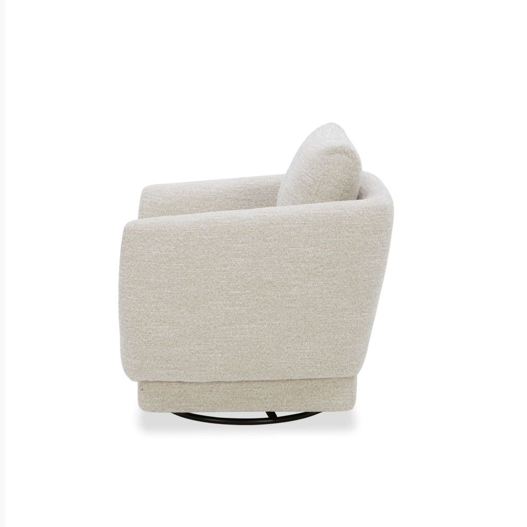 Fauteuil pivotant compact en tissu sable - Cadre en bois, mousse haute densité