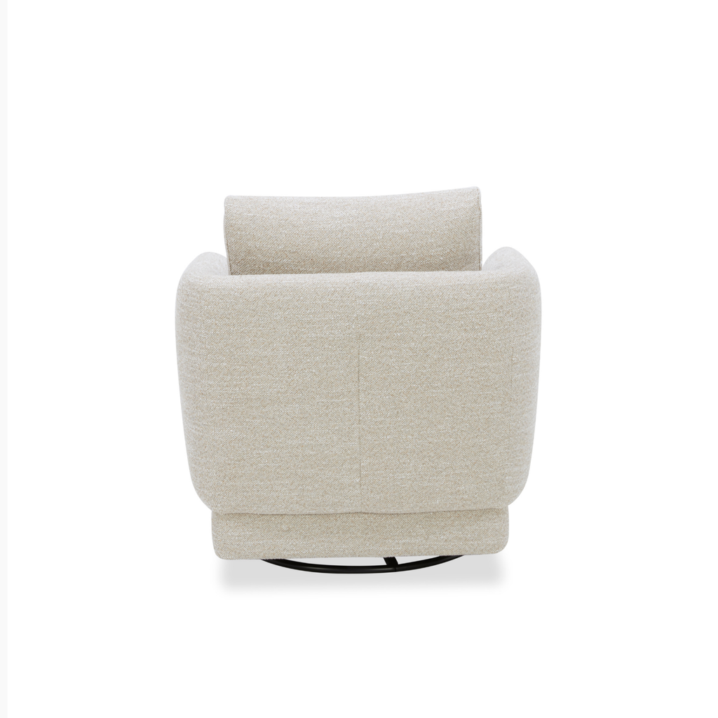 Fauteuil pivotant compact en tissu sable - Cadre en bois, mousse haute densité