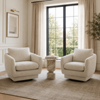 Fauteuil pivotant compact en tissu sable - Cadre en bois, mousse haute densité
