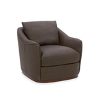 Fauteuil pivotant en cuir chocolat - Silhouette structurée, cadre en bois