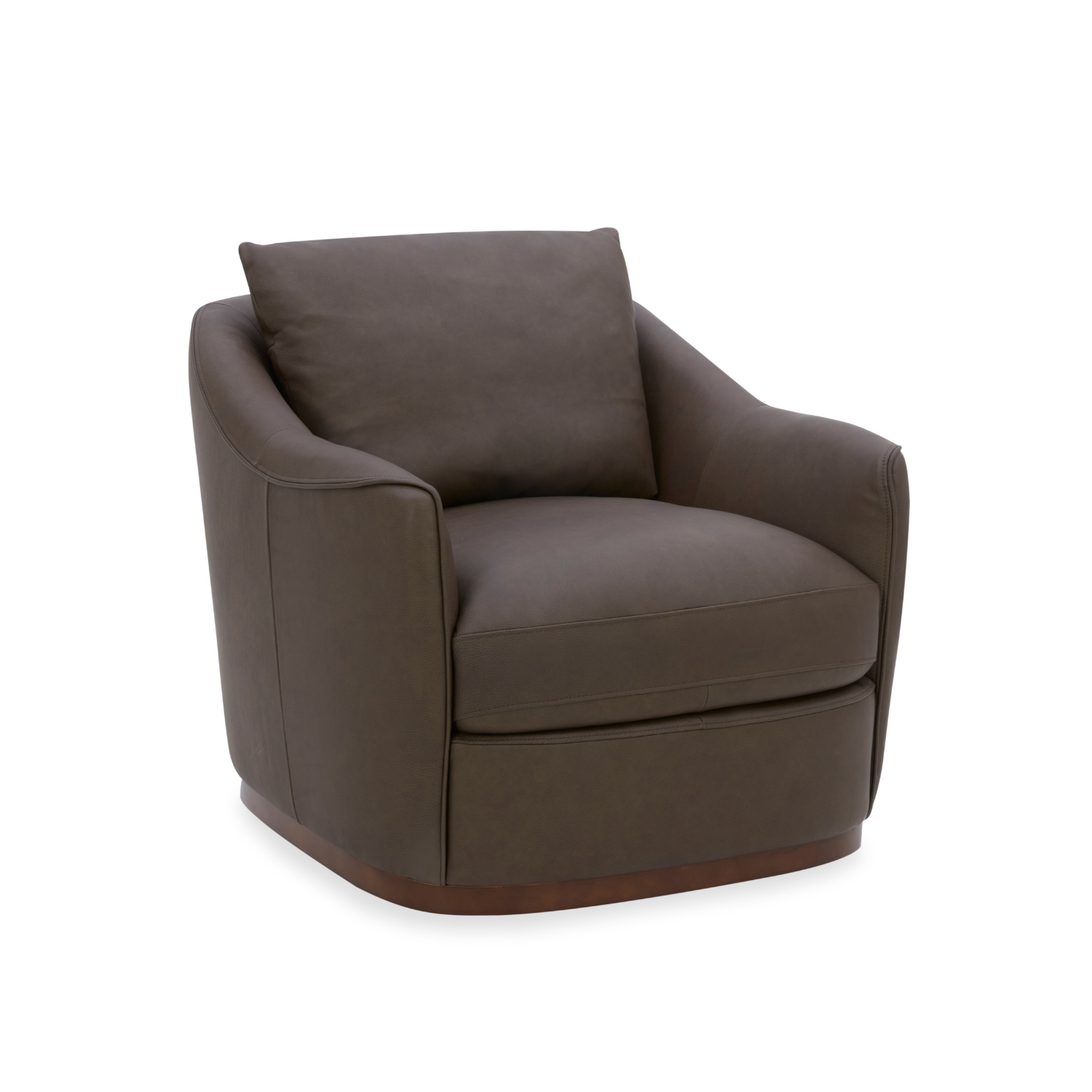 Fauteuil pivotant en cuir chocolat - Silhouette structurée, cadre en bois