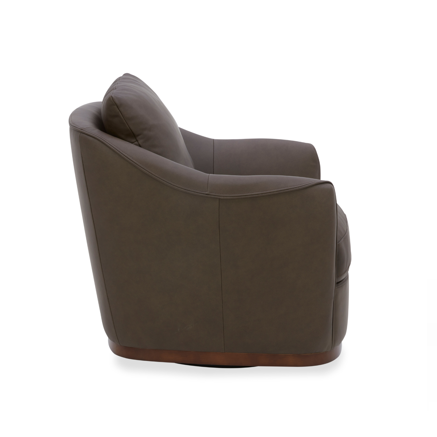 Fauteuil pivotant en cuir chocolat - Silhouette structurée, cadre en bois