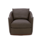 Fauteuil pivotant en cuir chocolat - Silhouette structurée, cadre en bois