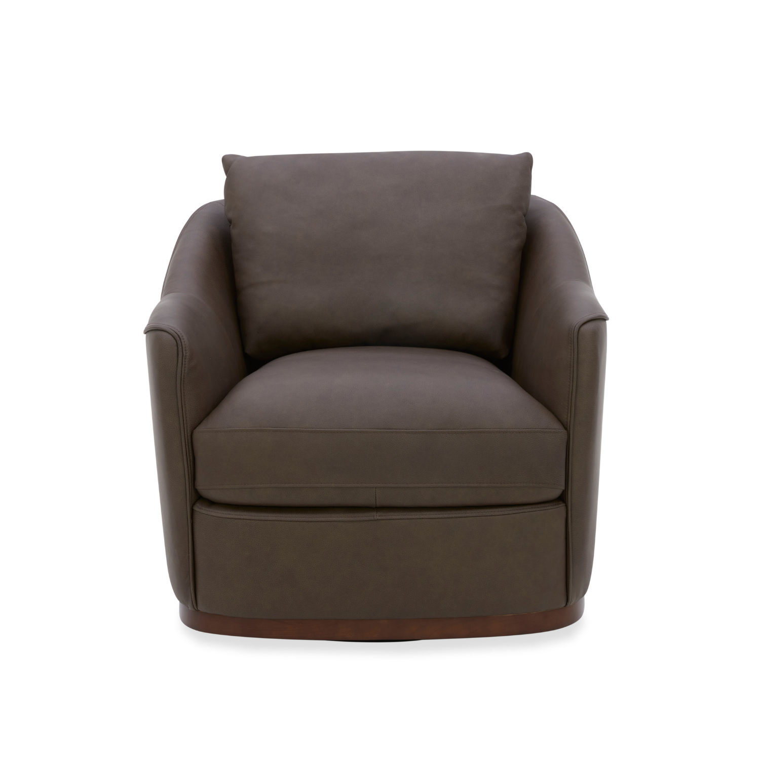 Fauteuil pivotant en cuir chocolat - Silhouette structurée, cadre en bois
