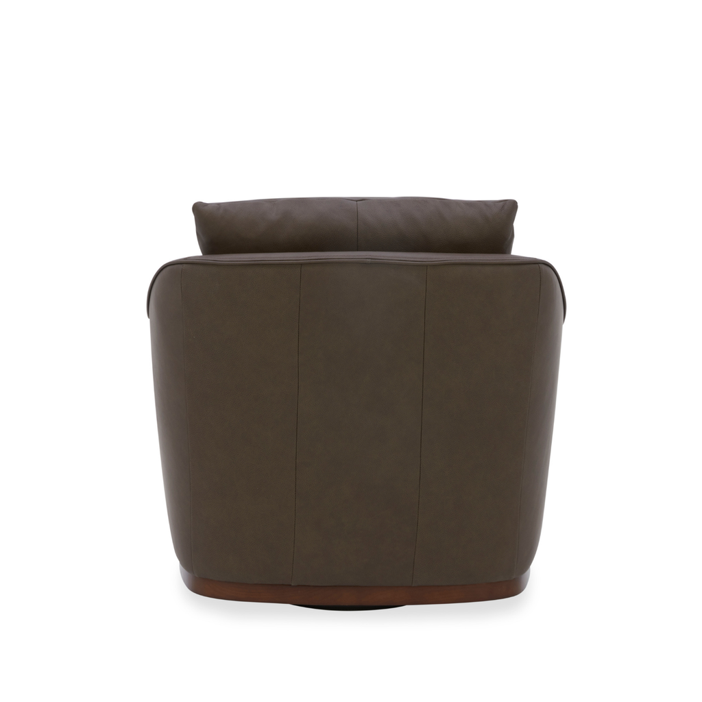 Fauteuil pivotant en cuir chocolat - Silhouette structurée, cadre en bois