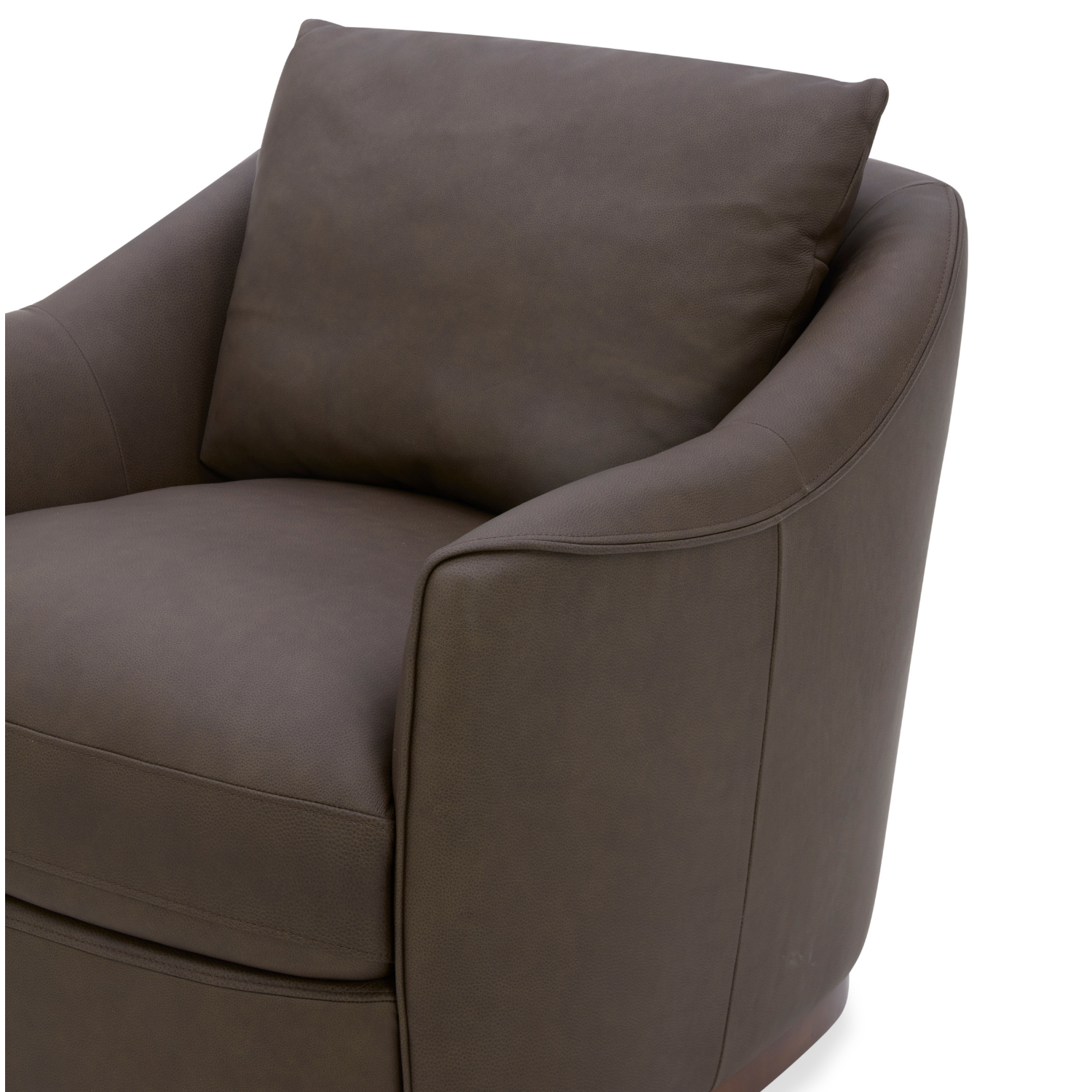 Fauteuil pivotant en cuir chocolat - Silhouette structurée, cadre en bois