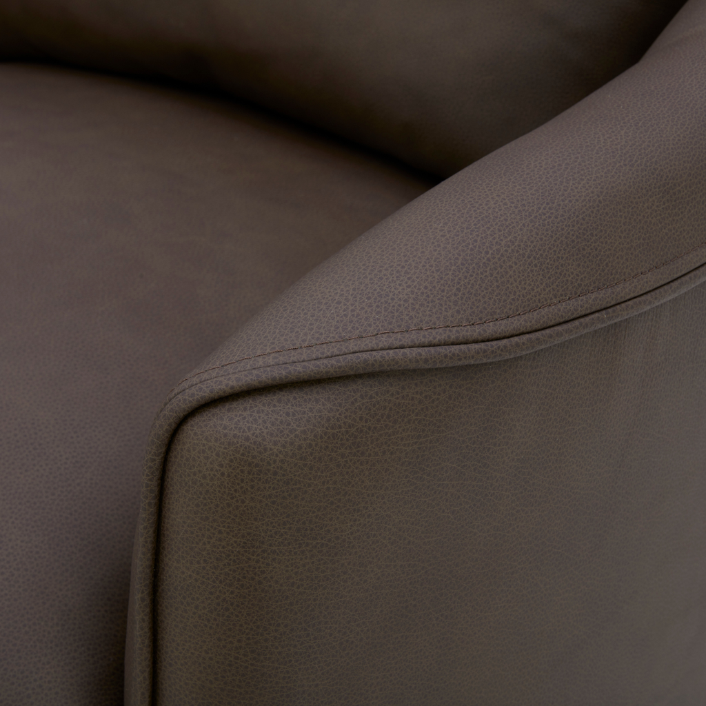 Fauteuil pivotant en cuir chocolat - Silhouette structurée, cadre en bois