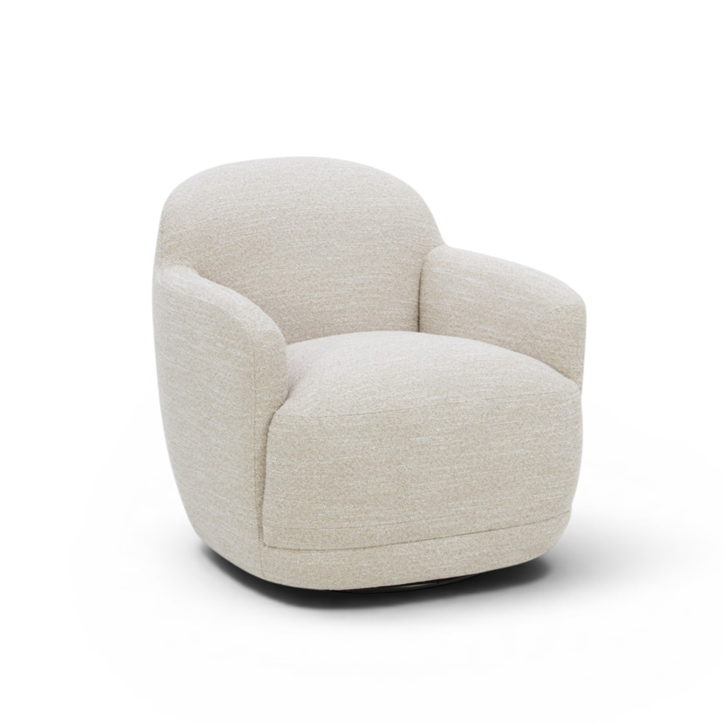 Fauteuil pivotant en polyester couleur sable - Structure en bois, Mousse haute densité