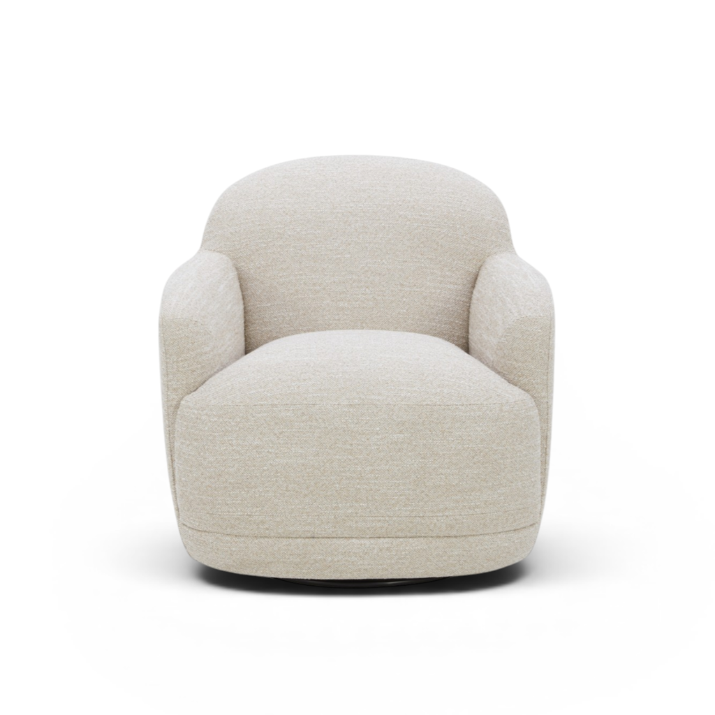 Fauteuil pivotant en polyester couleur sable - Structure en bois, Mousse haute densité