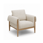 Fauteuil scandinave en polyester texturé lin – Piètement en chêne, coussin déhoussable