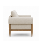 Fauteuil scandinave en polyester texturé lin – Piètement en chêne, coussin déhoussable