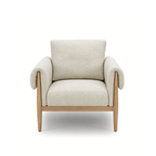 Fauteuil scandinave en polyester texturé lin – Piètement en chêne, coussin déhoussable