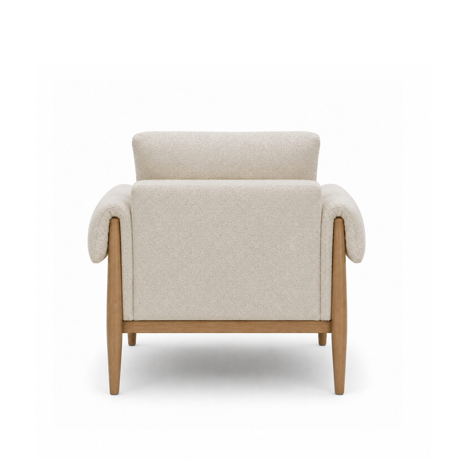 Fauteuil scandinave en polyester texturé lin – Piètement en chêne, coussin déhoussable