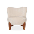 Fauteuil d'appoint sculptural en velours ivoire - Piètement en bois massif