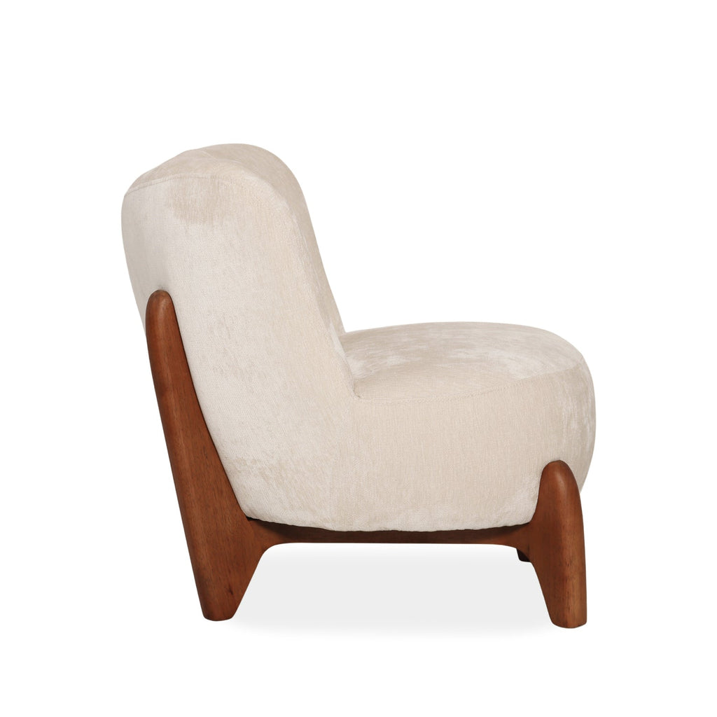 Fauteuil d'appoint sculptural en velours ivoire - Piètement en bois massif