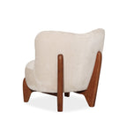 Fauteuil d'appoint sculptural en velours ivoire - Piètement en bois massif
