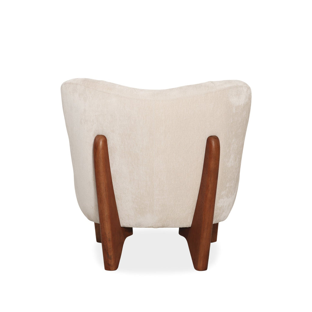 Fauteuil d'appoint sculptural en velours ivoire - Piètement en bois massif