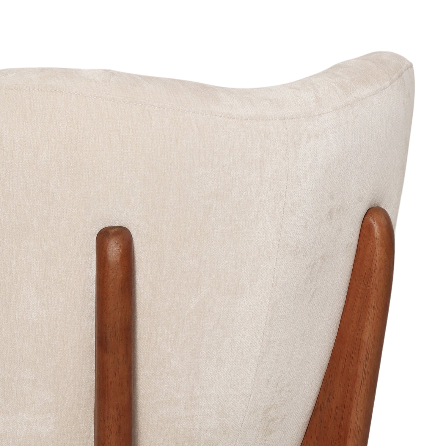 Fauteuil d'appoint sculptural en velours ivoire - Piètement en bois massif
