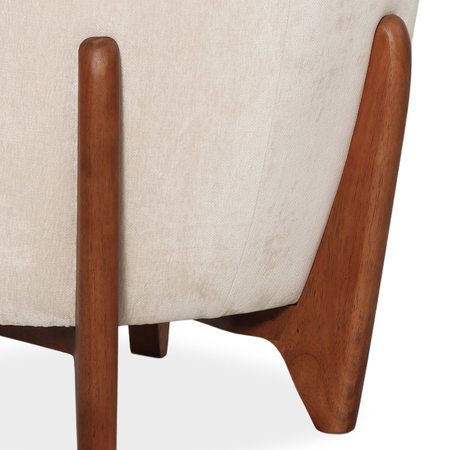 Fauteuil d'appoint sculptural en velours ivoire - Piètement en bois massif