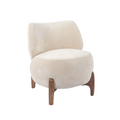 Fauteuil d'appoint arrondi en velours ivoire – Profil bas, base en bois massif