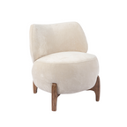 Fauteuil d'appoint arrondi en velours ivoire – Profil bas, base en bois massif