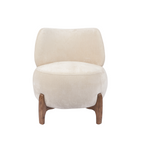 Fauteuil d'appoint arrondi en velours ivoire – Profil bas, base en bois massif