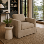 Fauteuil déhoussable en mélange lin marron – Accoudoirs droits, Housse amovible