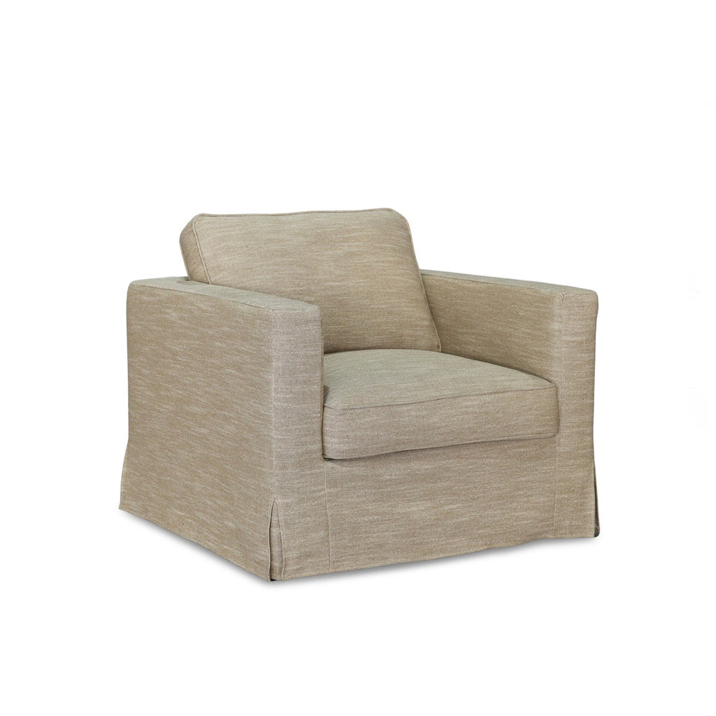 Fauteuil déhoussable en mélange lin marron – Accoudoirs droits, Housse amovible