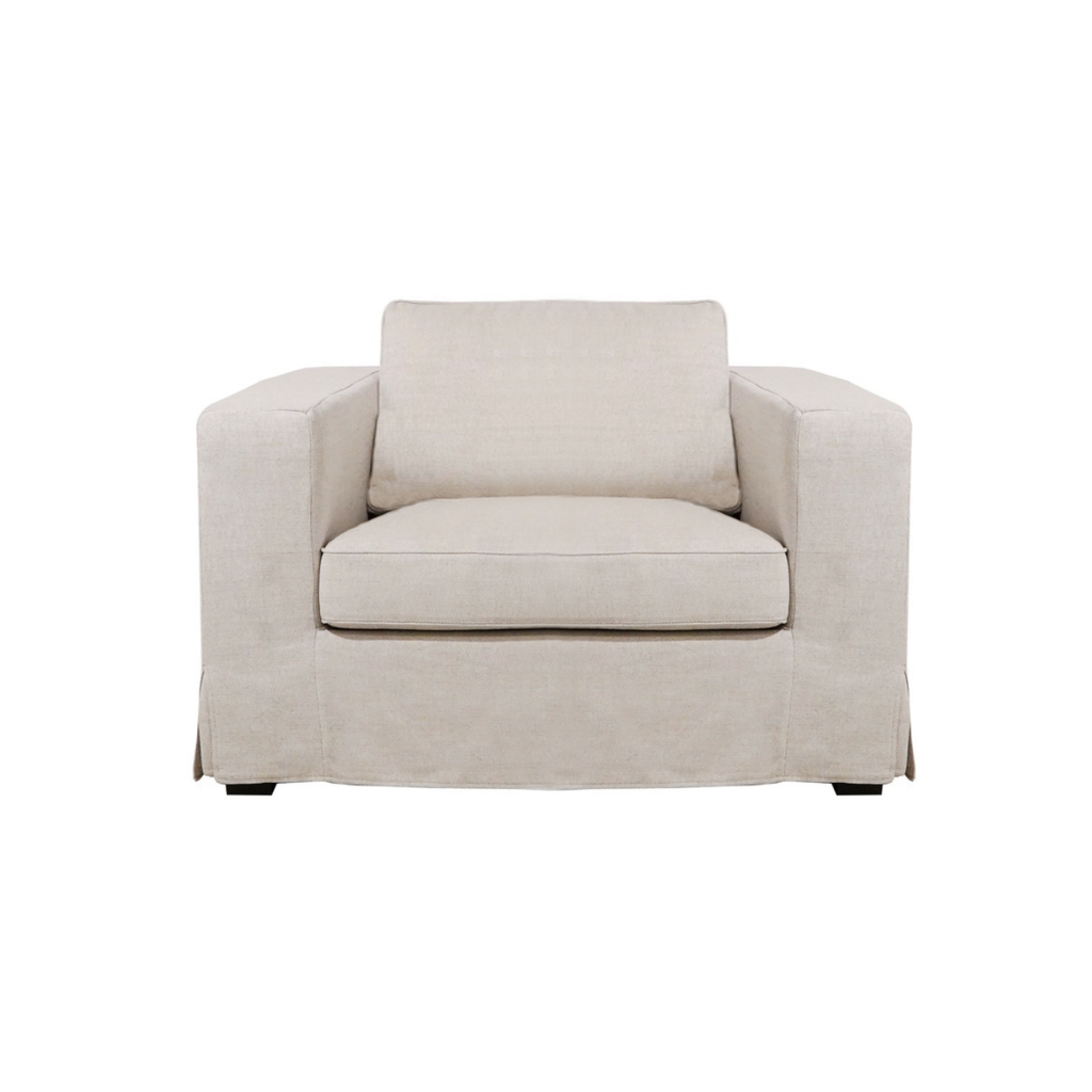 Fauteuil déhoussable en mélange de lin naturel – Accoudoirs droits, housse amovible