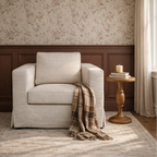 Fauteuil déhoussable en mélange de lin naturel – Accoudoirs droits, housse amovible