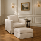 Fauteuil déhoussable en mélange de lin naturel – Accoudoirs droits, housse amovible