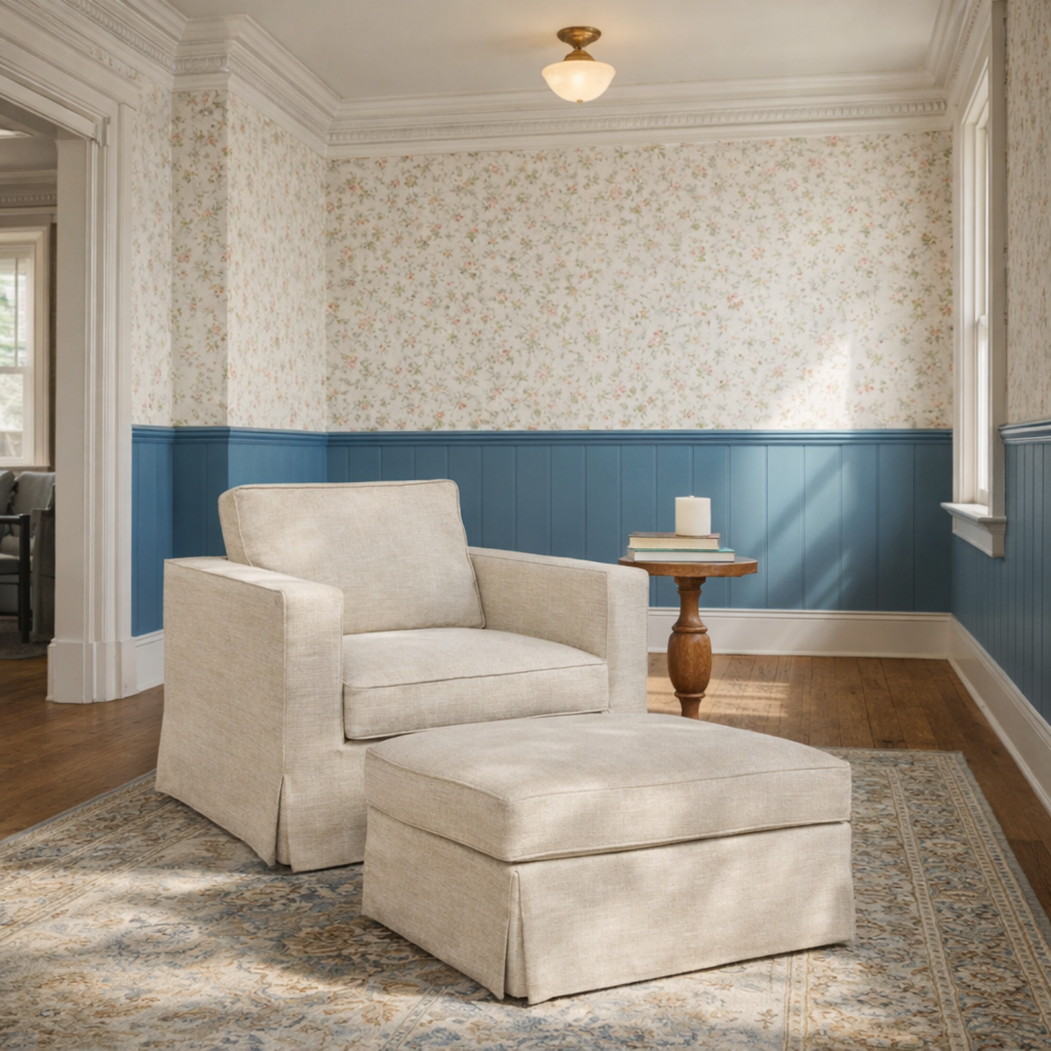 Fauteuil déhoussable en mélange de lin naturel – Accoudoirs droits, housse amovible