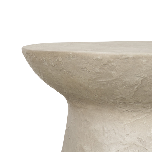Table d'appoint ronde en béton - Finition pierre pâle, Renforcée en fibre de verre, Intérieur